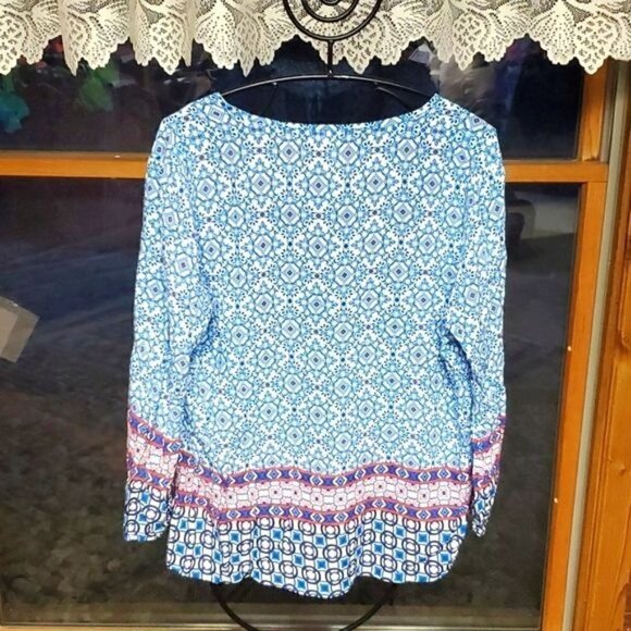 Grand & Greene Boho Aztec Multicolored Long Sleeve Tied Neck line Sz. XL Tunic - Picture 3 of 6